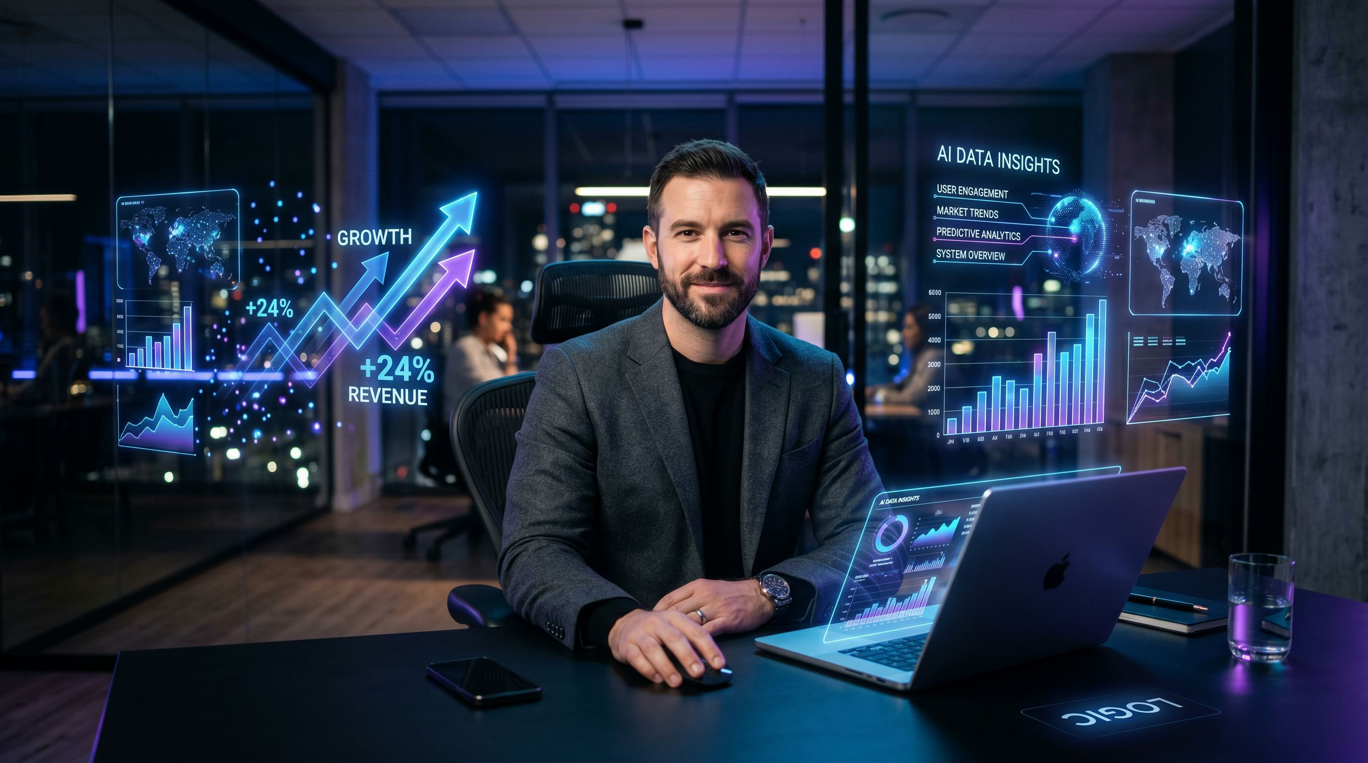 Entrepreneur with AI dashboard